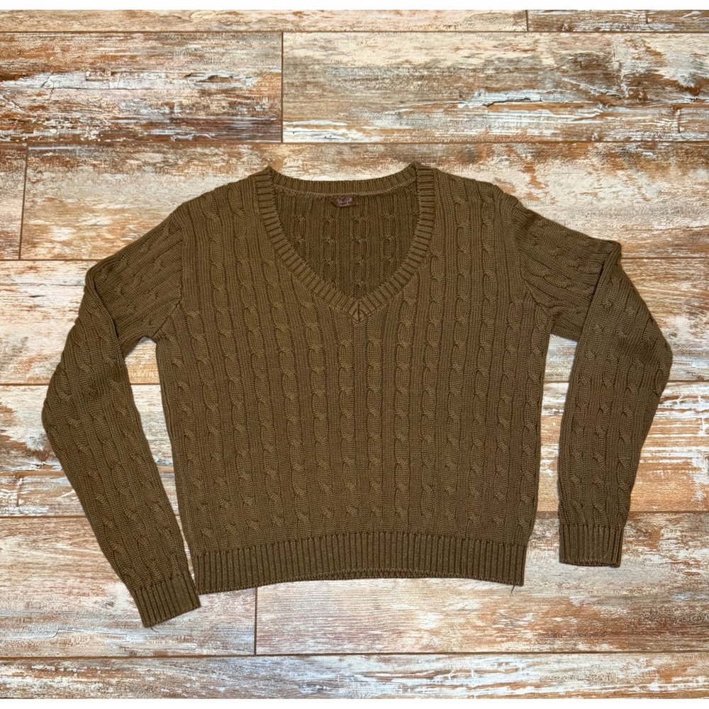 J. Galt John Galt Brown Cable Knit V-Neck Sweater Pullover MNJ058 One Size